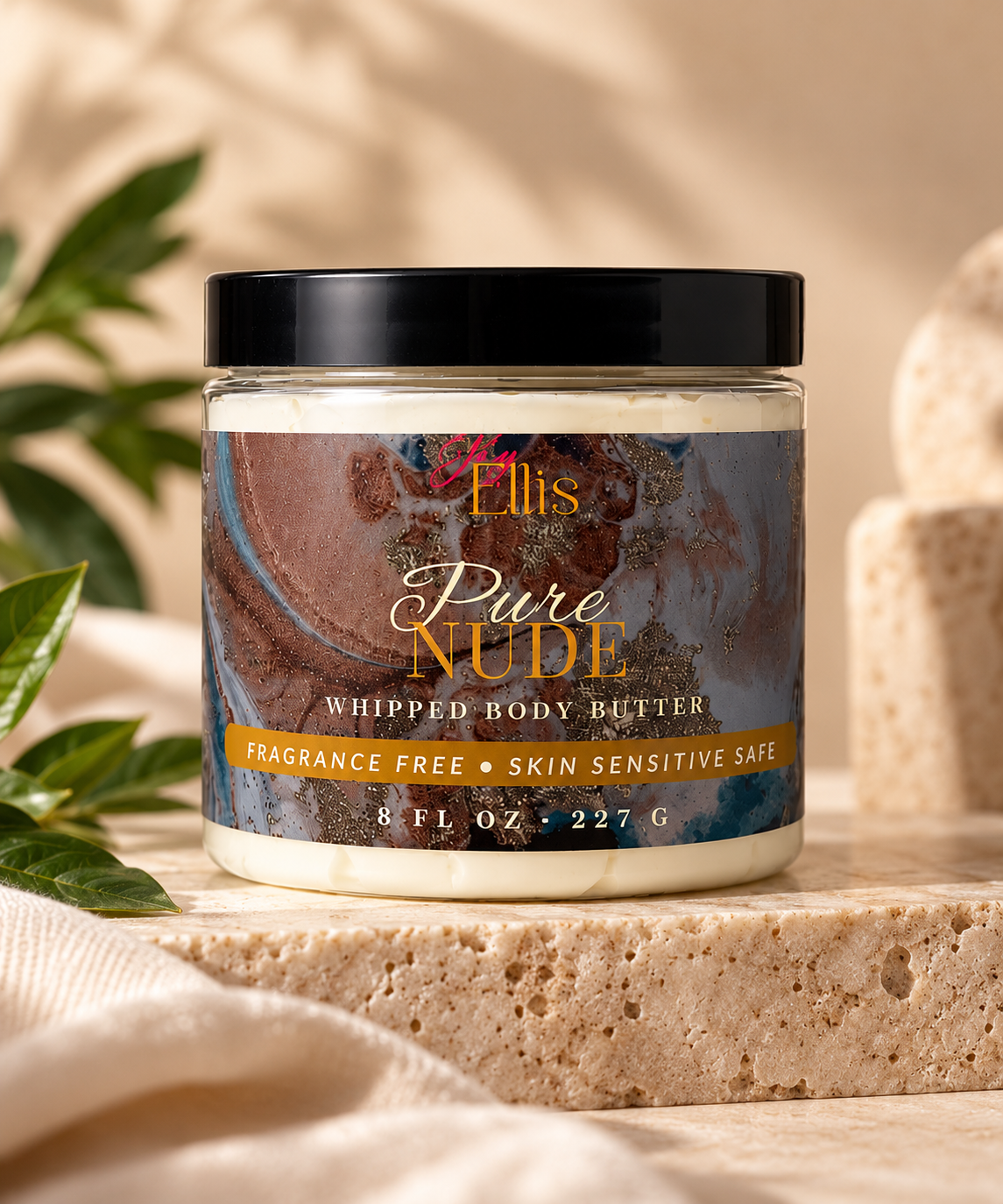 Pure Nude Fragrance-Free Whipped Body Butter – 8 oz | Moisturizing Body Cream for Dry Skin
