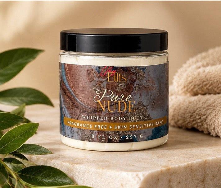 Pure Nude Fragrance-Free Whipped Body Butter – 8 oz | Moisturizing Body Cream for Dry Skin